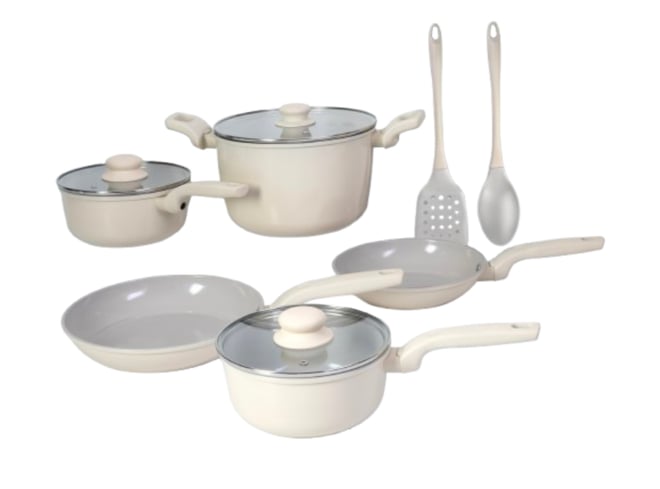 Barnsdall 10 Piece Premium Pfa Free Ceramic Nonstick Aluminum Cookware Set W/ Kitchen Tools