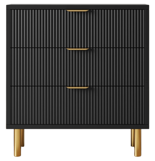 Black Dresser, Modern 3 Drawer Dresser for Bedroom with Gold Handle and Large Drawer, Wood Double Chest