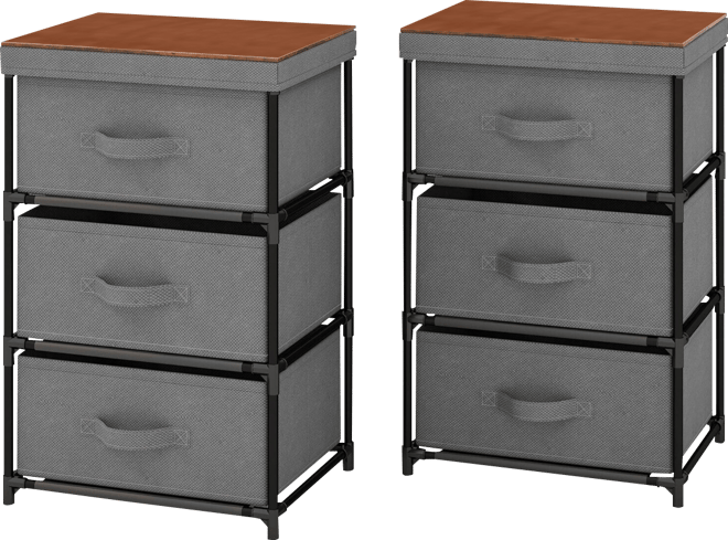 2PCS 3 Drawers Dresser Fabric Storage Tower Organizer Unit Tall Nightstand Side Table