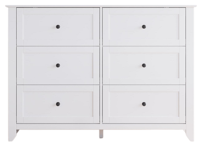 White 6 Chest of Drawer Dresser, Modern Dresser with Deep Drawers and Nickel Round Handle, Wood Organizer Storage Cabinet