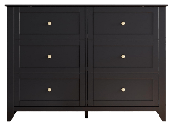 Black 6 Chest of Drawer Dresser, Modern Dresser with Deep Drawers and Nickel Round Handle, Wood Organizer Storage Cabinet