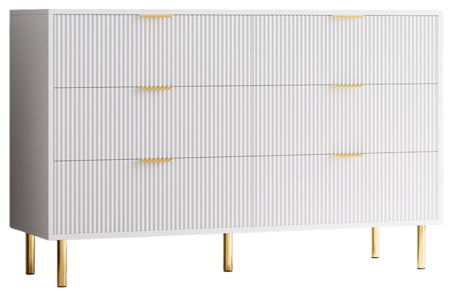 White 6 Drawer Dresser for Bedroom, 56” Wide Wood Dresser Organizer with Metal Legs