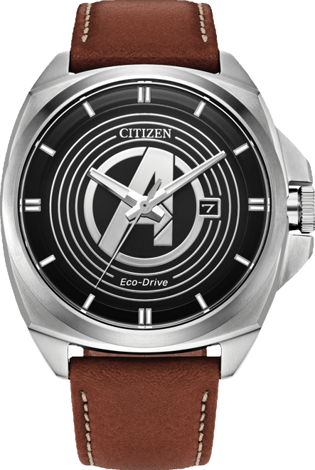 Eco-Drive Men's Marvel Classic Avengers Legacy Brown Leather Strap Watch 42mm