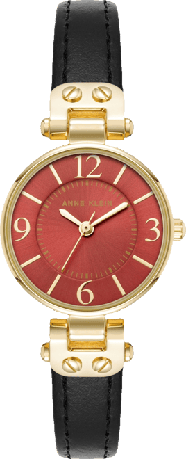 Women's Quartz Black Essential Leather and Gold-Tone Alloy Metal Strap Watch, 26mm