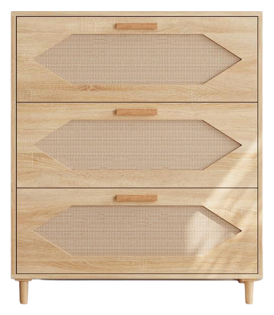 Dresser for Bedroom with 3 Drawers, Rattan Dresser with Spacious Storage, Modern Wooden Closet Dressers Chest of Drawers, Wood Nightstand for Bedroom,