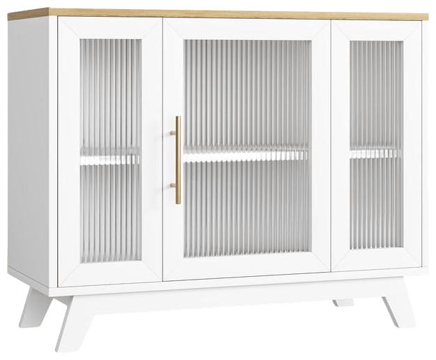 Buffet Storage Cabinet with Fluted Glass Door, 36" Modern Sideboard Cabinet with 2-Tier Storage, White Accent Cabinet for Kitchen Dining Living