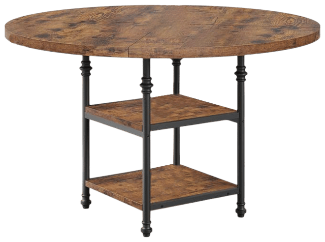 47-Inch Round Dining Table for 4: Featuring a 1.59-Inch Thick Top, This Kitchen and Dinner Table Includes Storage Shelves and Elegant Roman Metal Legs