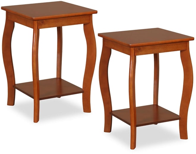 2-Tier Square End Table Set of 2 Narrow Sofa Side Nightstand w/ Storage Shelf