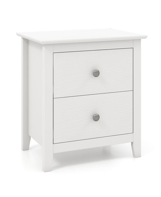 Modern Nightstand with Storage 2 Drawers & Support Legs for Bedroom White