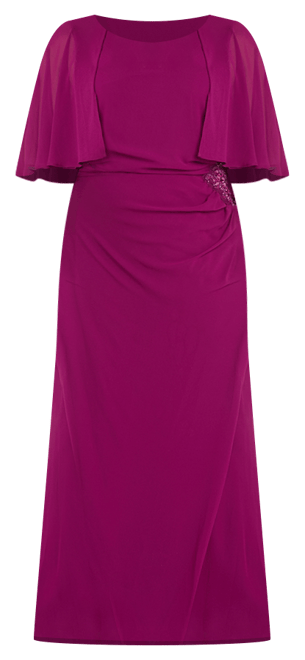 Plus Size Cape-Sleeve Embellished-Waist Gown