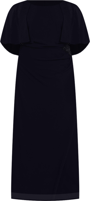Plus Size Cape-Sleeve Embellished-Waist Gown
