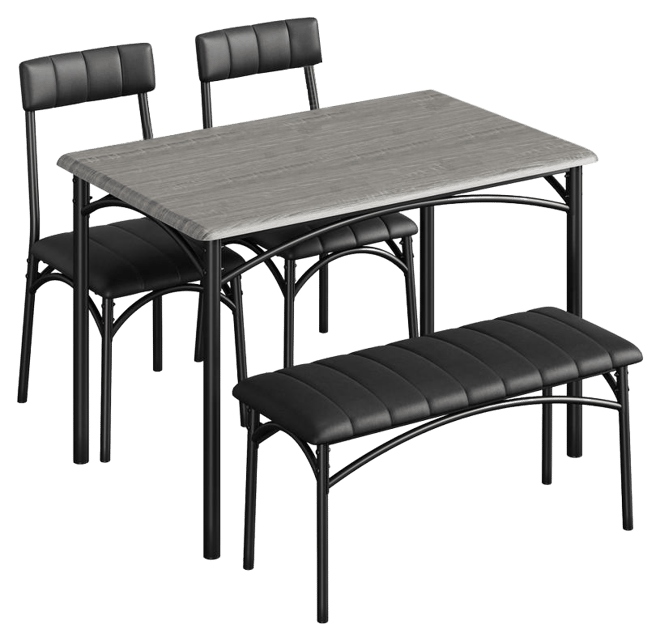 Dining Table Set for 5 Kitchen Table with 2 Upholstered Chairs and Bench 4 Pcs Rectangular Kitchen Table Set for Small Space Apartment Studio,G