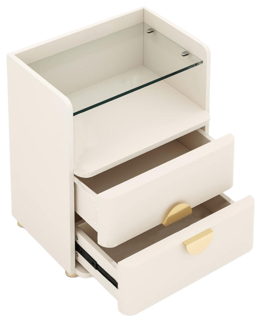 2-Drawer Modern Nightstand with Open Storage Space and Gold Round Metal Legs,Wood Bed Side Table for Bedroom,Living Room