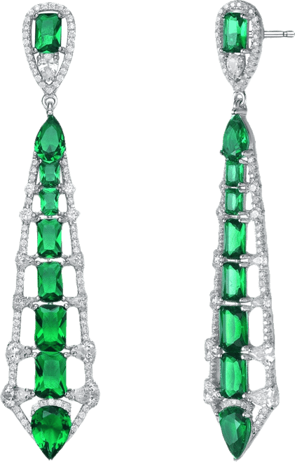 Sterling Silver and Cubic Zirconia Ladder Style Dangle Earrings