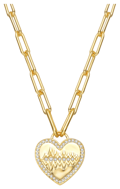 Chic Teens/Young Adults 14K Gold Plated Cubic Zirconia Heart Charm Necklace