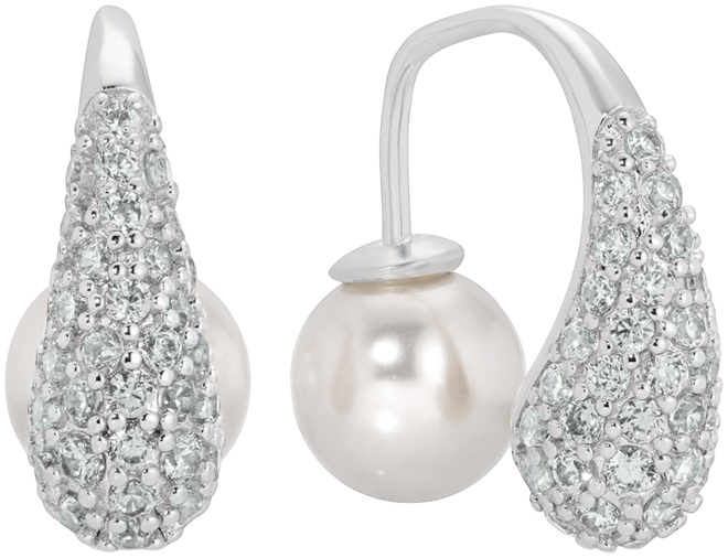 Hooked Pave and Mother of Pearl Drop Earrings