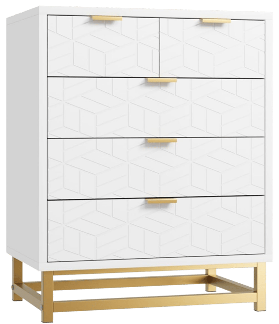 Dressers for Bedroom 5 Drawer, Chest of Drawers with Metal Base, Modern Dresser Chest Cabinet Organizer,White