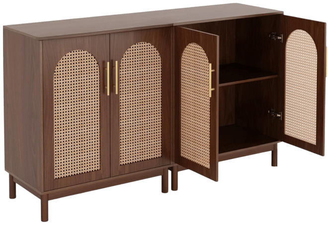 Set of 2 Accent Cabinet,59 Inch Rattan Sideboard Buffet Cabinet for Dining Room, Living Room, Kitchen