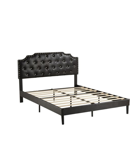 King Size Bed Frame, Metal Platform Bed Frame with Pu Leather Upholstered Headboard, Strong Slat Support, Easy Assembly, Black