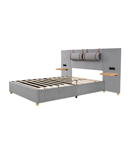 Queen Upholstered Platform Bed with Dual Outlets and Usb Charging Ports on Each Side