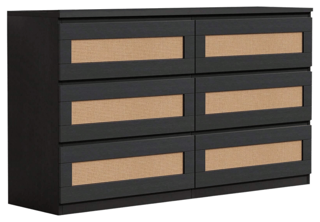 Rattan Dresser For Bedroom, 6 Drawer Dresser For Bedroom, Modern Wide Chest Of Drawers With Anti-Tip Kit