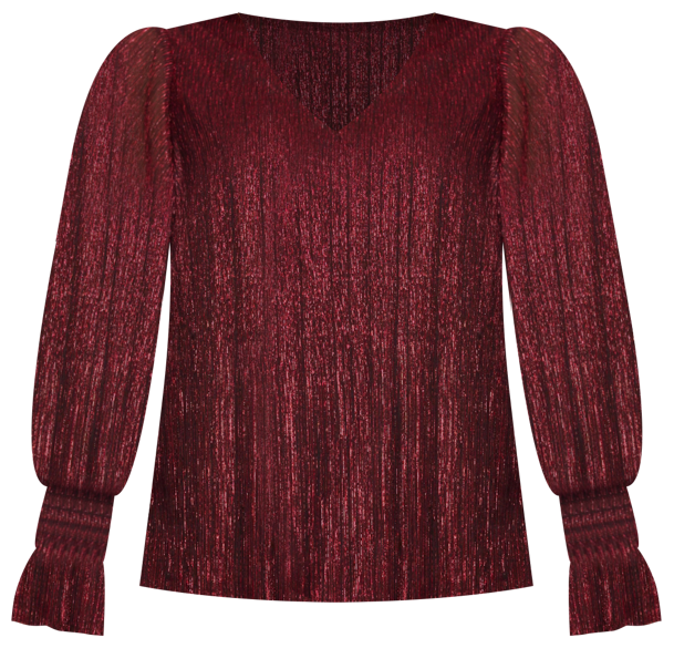 Women's Metallic V-Neck Sheer-Sleeve Top