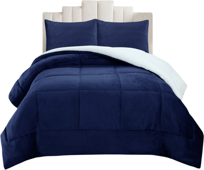 3 Piece Soft Micromink Fluffy Ultra Cozy Sherpa Comforter Set Queen