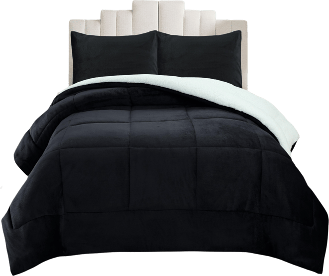 3 Piece Soft Micromink Fluffy Ultra Cozy Sherpa Comforter Set Queen