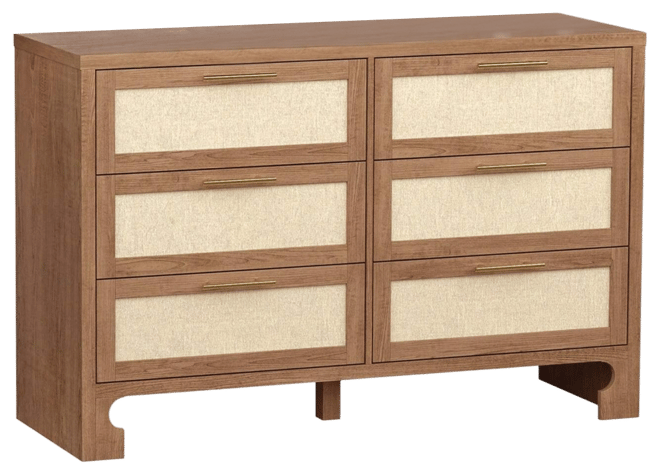 gaomon Modern 6 Drawer Double Dresser For Bedroom, Modern Wooden Dresser Chest With Golden Handles, Beside Table For Closet, Living Room And Entryway,