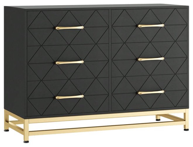 Dresser For Bedroom With 6 Drawer Double Dressers, Modern Wooden Dresser Chest, Beside Table For Closet, Nursery, Living Room