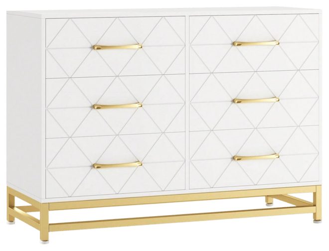 Dresser For Bedroom With 6 Drawer Double Dressers, Modern Wooden Dresser Chest, Beside Table For Closet, Nursery, Living Room