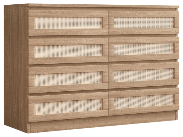 8 Drawer Double Dresser For Bedroom, Rattan Chest Of Dressers, Modern Wooden Dresser Chest