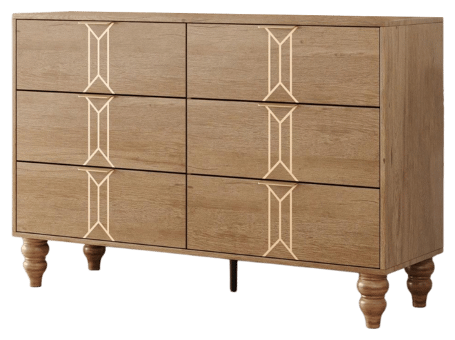 gaomon 6 Drawer Dresser With Deep Drawers For Bedroom, Modern Wooden Chest Dresser With Deep Drawers With Vintage Pattern Design