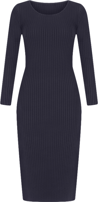 strapless open back dress Long Sleeve Rib Midi Dress With Zip Front Black – Styledup.co.uk main image 0