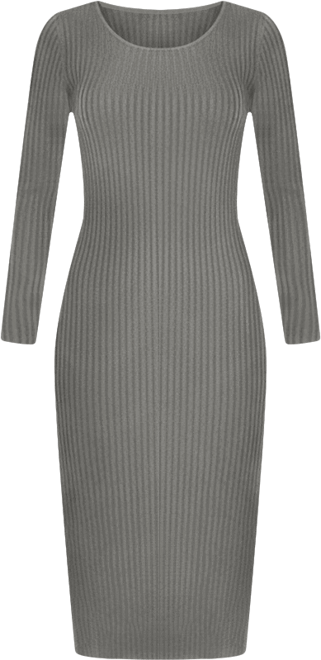 Women's Long Sleeve Rib Midi Sweater Dress