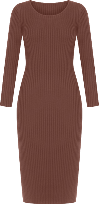 Women's Long Sleeve Rib Midi Sweater Dress