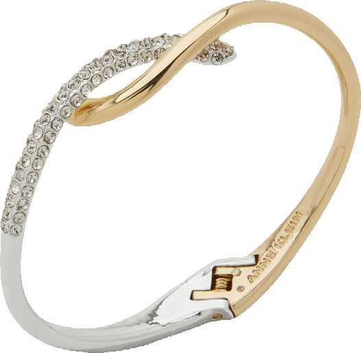 Two-Tone Crystal Pave Twist Crossover Bangle Bracelet
