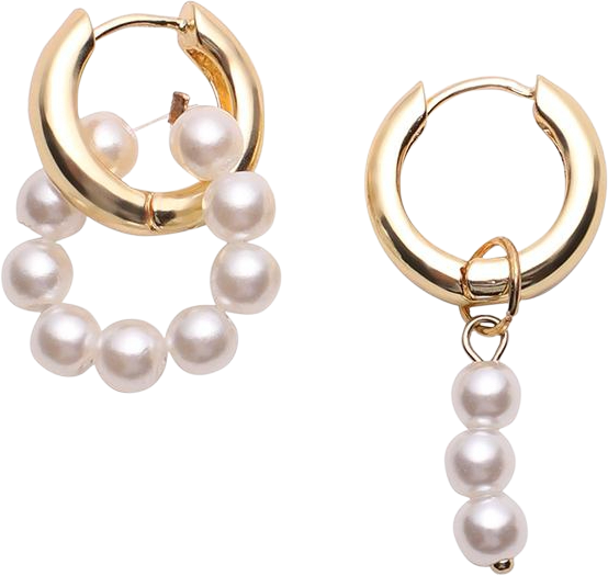 Women's Asymmetrical Pearl Hoop Earrings