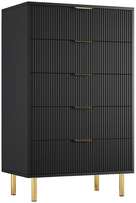 Black Dresser, Modern 5 Drawer Dresser for Bedroom with Gold Handle and Large Drawer