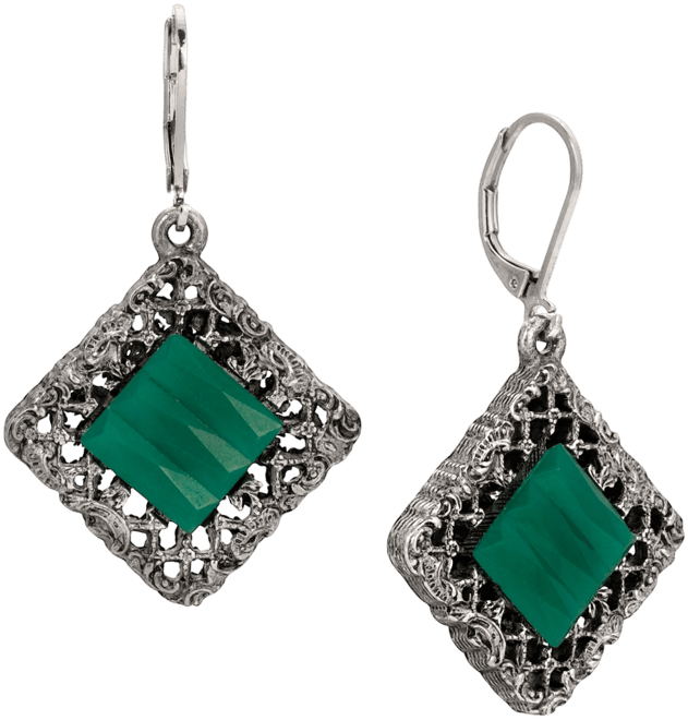 Glass Rectangle Filigree Drop Earrings