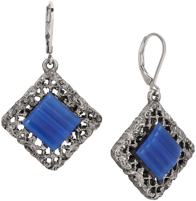 Glass Rectangle Filigree Drop Earrings