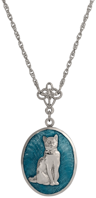 Enamel Oval Cat Locket Necklace