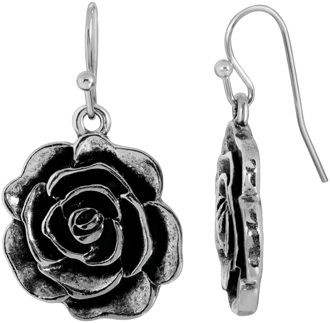 Silver-Tone Flower Drop Earrings