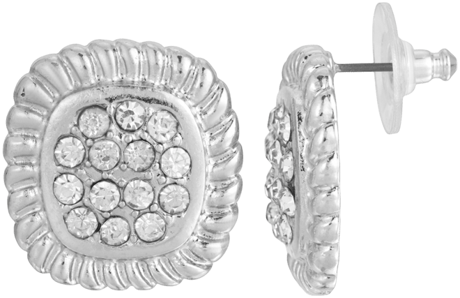 Crystal Square Button Earrings