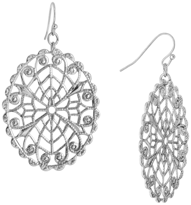 Silver-Tone Oval Filigree Earrings
