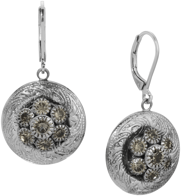 Silver-Tone Crystal Round Drop Earrings