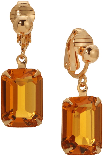 Topaz Crystal Rectangular Drop Clip Earrings
