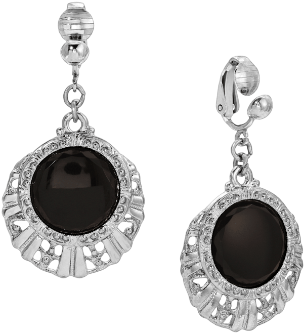 Glass Round Filigree Clip Earrings