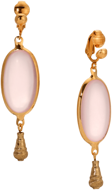 Gold-Tone Glass Oval Clip Earrings