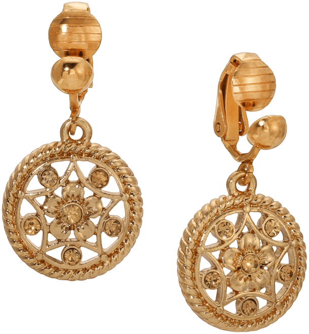 Crystal Round Drop Clip Earrings